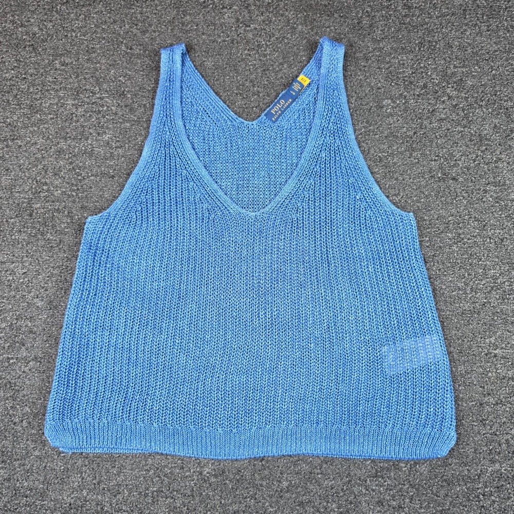 Polo Ralph Lauren Rib Knit Linen Sweater Tank Top Blue Womens Large Sleeveless